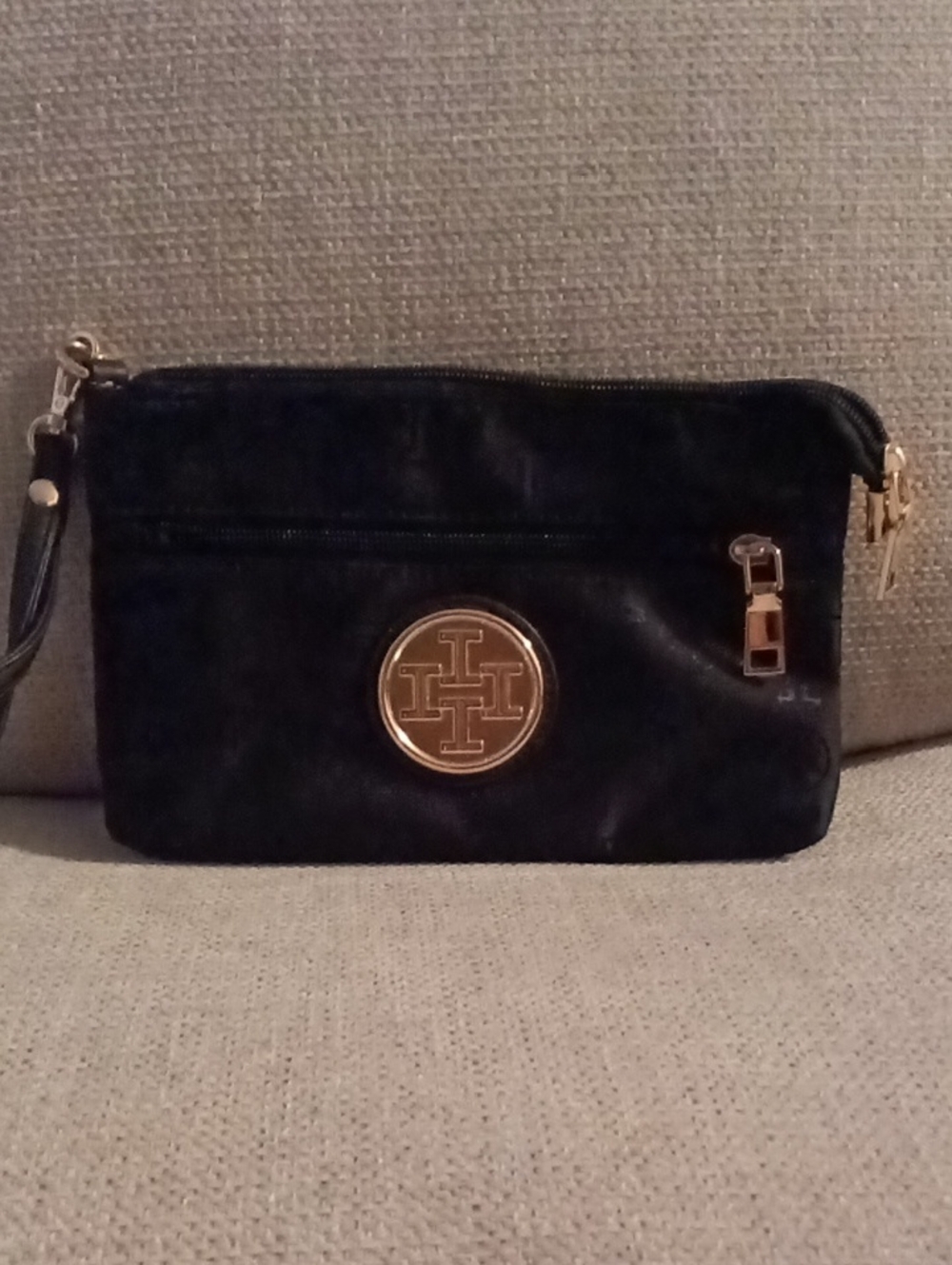 Black Women's Wristlet with Gold Logo Accent